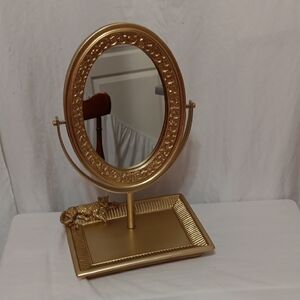 Elegant Gold Vanity Mirror with Tray